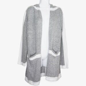 New Kempson Cardigan Sweater Hoodie Gray & White Knit Soft Open Front NWT Sz M